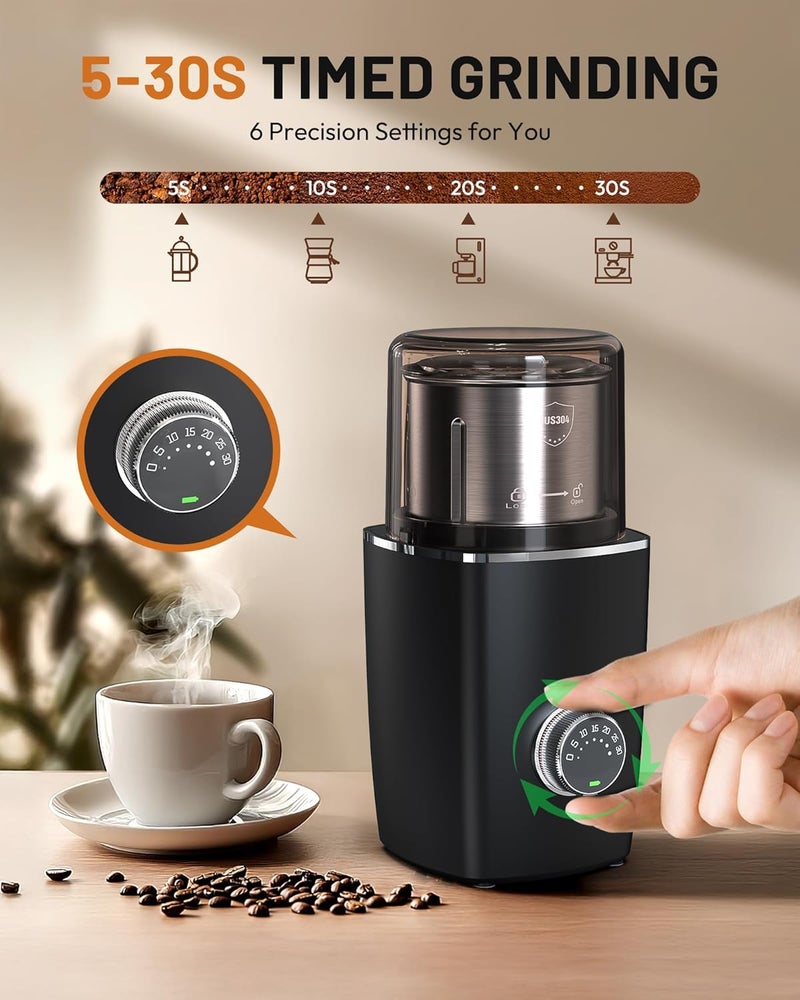 EZVING Hands-Free Blade Coffee Grinder, Cordless Coffee Mill with 5-30S Adjustable Grinding, Triple-Lock Safety & 1500mAh Rechargeable Battery with Removable Bowl, Portable for Camping, Travel, etc. - Image 3